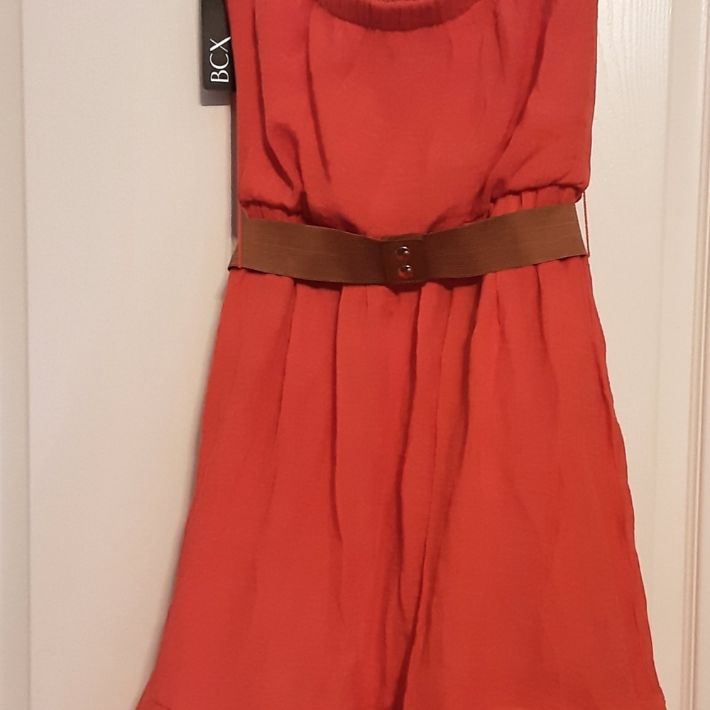 BCX Vibrant Orange Dress with Tan Belt